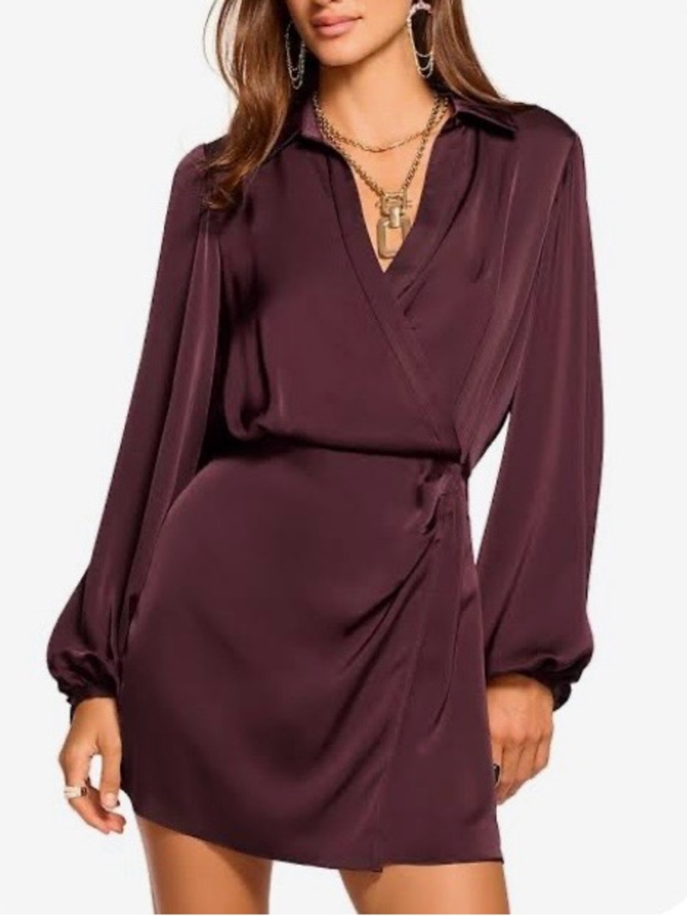 Ramy Brook Carolyn Plum Satin Wrap-Minidress